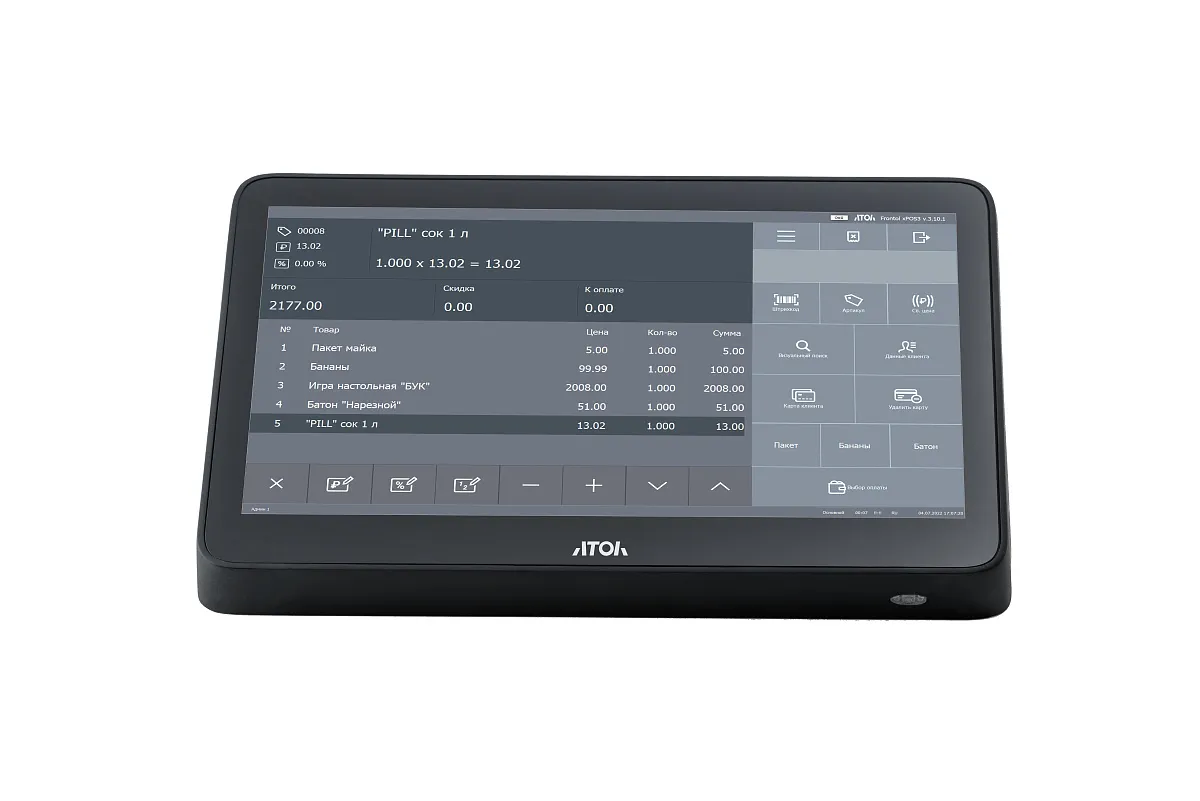 Сенсорный терминал АТОЛ Optima (11.6", J3455, 4 ГБ DDR3L, SSD 128 Гб M.2, без АКБ, с ОС). V7 Lite